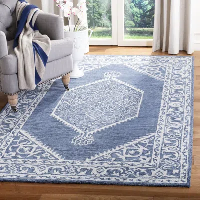 Safavieh Micro-loop Hand Made Area Rug, Blue / Ivory Traditional Style Non-shedding