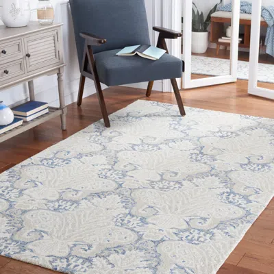 Safavieh Micro-loop Hand Made Area Rug, Blue / Ivory Traditional Style Non-shedding In White