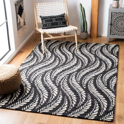 Safavieh Micro-loop Hand Made Area Rug, Charcoal / Ivory Contemporary Style Non-shedding In Black