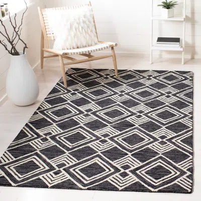 SAFAVIEH MICRO-LOOP HAND MADE AREA RUG, CHARCOAL / IVORY CONTEMPORARY STYLE NON-SHEDDING
