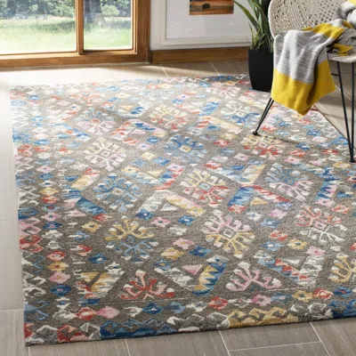 Safavieh Micro-loop Hand Made Area Rug, Grey / Blue Bohemian Style Non-shedding In Multi
