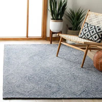 Safavieh Micro-loop Hand Made Area Rug, Grey / Ivory Contemporary Style Non-shedding In Blue