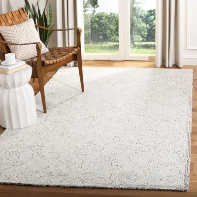Safavieh Micro-loop Hand Made Area Rug, Grey / Ivory Traditional Style Non-shedding In White