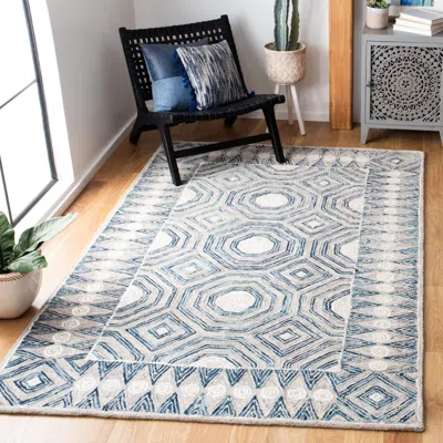 Safavieh Micro-loop Hand Made Area Rug, Ivory / Blue Contemporary Style Non-shedding