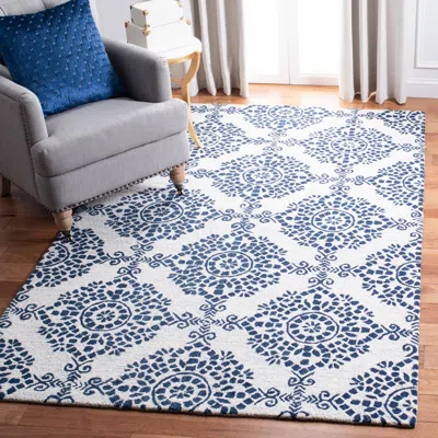 Safavieh Micro-loop Hand Made Area Rug, Ivory / Blue Contemporary Style Non-shedding
