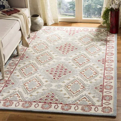 Safavieh Micro-loop Hand Made Area Rug, Ivory / Red Traditional Style Non-shedding In Neutral