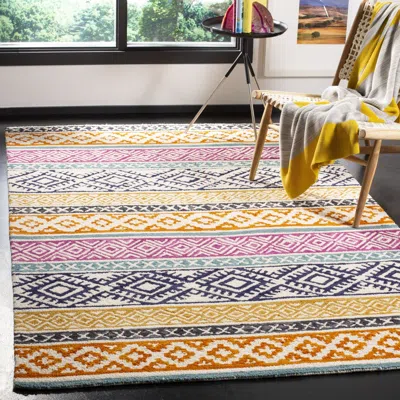 SAFAVIEH MICRO-LOOP HAND MADE AREA RUG, IVORY / RUST BOHEMIAN STYLE NON-SHEDDING