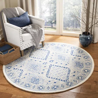 Safavieh Micro-loop Hand Made Area Rug, Light Grey / Blue Traditional Style Non-shedding