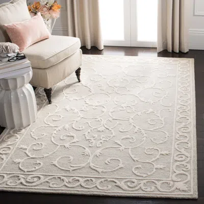 Safavieh Micro-loop Hand Made Area Rug, Light Grey / Ivory Traditional Style Non-shedding In Neutral