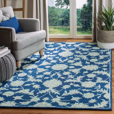 Safavieh Micro-loop Hand Made Area Rug, Navy / Grey Traditional Style Non-shedding In Blue