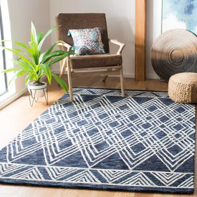 Safavieh Micro-loop Hand Made Area Rug, Navy / Ivory Contemporary Style Non-shedding In Blue