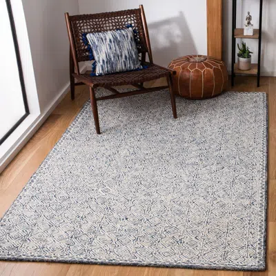 Safavieh Micro-loop Hand Made Area Rug, Navy / Ivory Contemporary Style Non-shedding In Gray