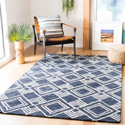 Safavieh Micro-loop Hand Made Area Rug, Navy / Ivory Contemporary Style Non-shedding In Blue