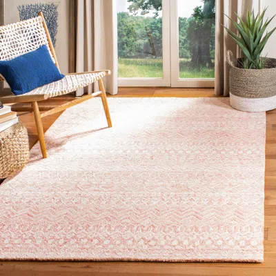 Safavieh Micro-loop Hand Made Area Rug, Pink / Ivory Bohemian Style Non-shedding