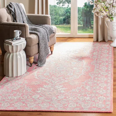 Safavieh Micro-loop Hand Made Area Rug, Pink / Ivory Traditional Style Non-shedding