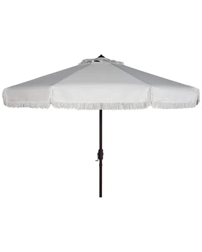 Safavieh Milan Fringe 9ft Crank Outdoor Push Button Tilt Umbrella In Gray