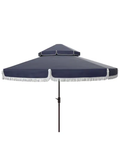 Safavieh Milan Fringe 9ft Double Top Crank Umbrella In White