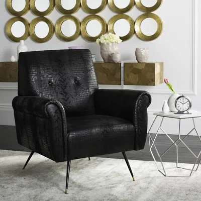 Safavieh Mira Retro Mid Century Velvet Accent Chair In Black