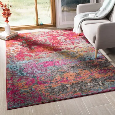 Safavieh Monaco Machine Made Area Rug, Fuchsia / Blue Bohemian Style Easy Care In Multi