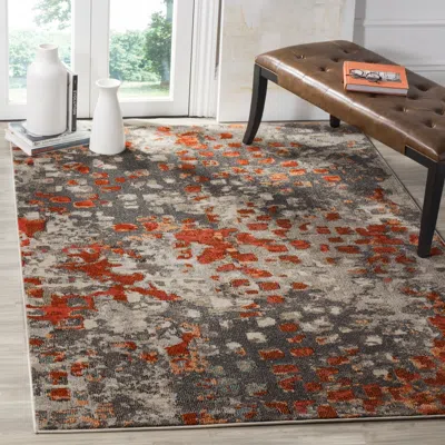 Safavieh Monaco Machine Made Area Rug, Grey / Orange Contemporary Style Easy Care In Multi