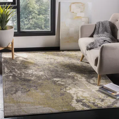 Safavieh Monaco Machine Made Area Rug, Ivory / Grey Contemporary Style Easy Care In Gray