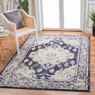 Safavieh Monaco Machine Made Area Rug, Ivory / Navy Traditional Style Easy Care In Purple