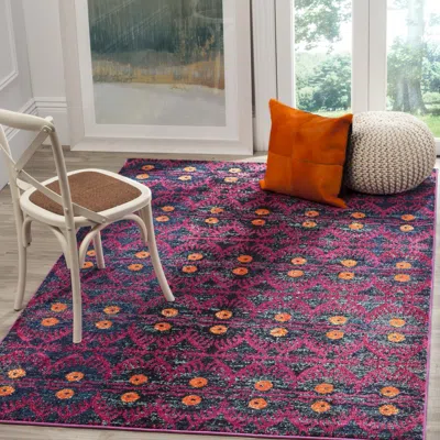 Safavieh Monaco Machine Made Area Rug, Pink / Multi Bohemian Style Easy Care In Purple