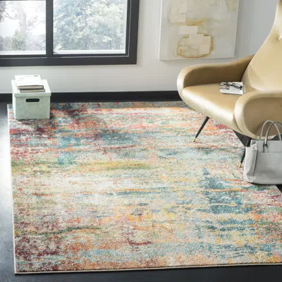 Safavieh Monaco Machine Made Area Rug, Teal / Orange Contemporary Style Easy Care In Multi