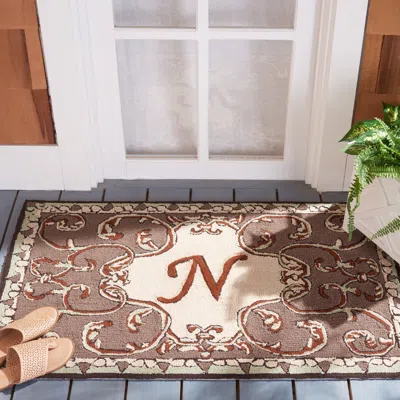 Safavieh Monogram Hand Made Area Rug, Mocha Traditional Style Non-shedding In Multi