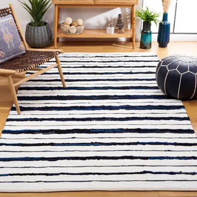 Safavieh Montauk Hand Made Area Rug, Navy / Ivory Contemporary Style Non-shedding In White