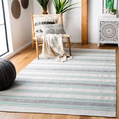 Safavieh Montauk Hand Made Area Rug, Turquoise Contemporary Style Non-shedding In White