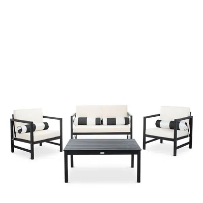 Safavieh Montez 4-piece Outdoor Set With Accent Pillows In Black/beige