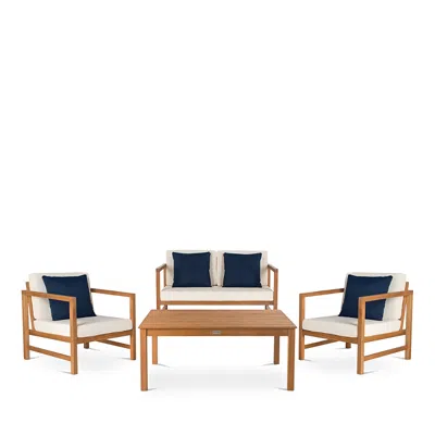 Safavieh Montez 4-piece Outdoor Set With Accent Pillows In Natural/beige/navy