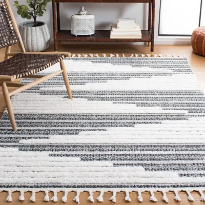 Safavieh Moroccan Tassel Shag Area Rug, Dark Grey / Ivory Scandinavian Style Non-shedding In Gray