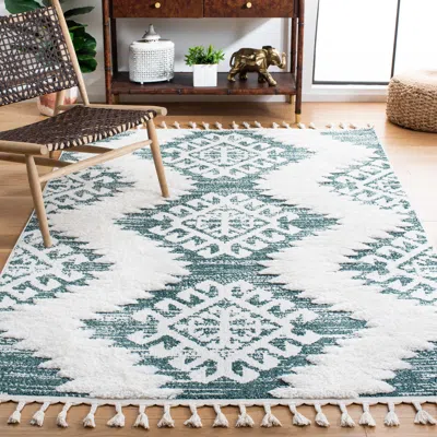 Safavieh Moroccan Tassel Shag Area Rug, Green / Ivory Bohemian Style Non-shedding