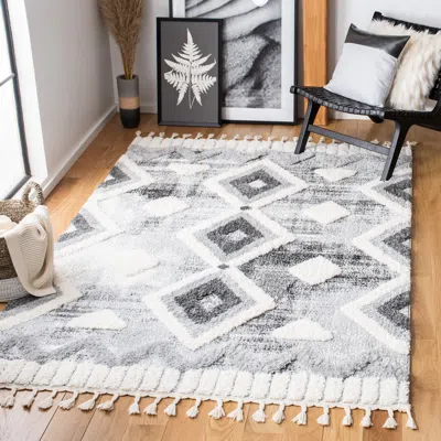 Safavieh Moroccan Tassel Shag Area Rug, Grey / Ivory Bohemian Style Non-shedding In Gray