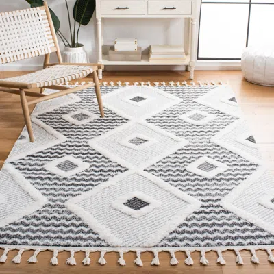 Safavieh Moroccan Tassel Shag Area Rug, Grey / Ivory Bohemian Style Non-shedding In Gray