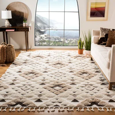 Safavieh Moroccan Tassel Shag Area Rug, Ivory & Brown Bohemian Style Non-shedding