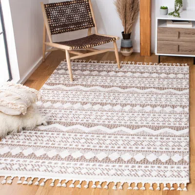 Safavieh Moroccan Tassel Shag Area Rug, Ivory / Beige Bohemian Style Non-shedding In White