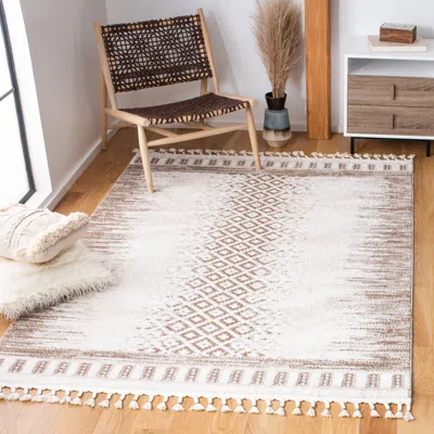 Safavieh Moroccan Tassel Shag Area Rug, Ivory / Beige Bohemian Style Non-shedding In Neutral
