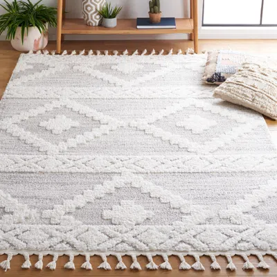 Safavieh Moroccan Tassel Shag Area Rug, Ivory / Beige Bohemian Style Non-shedding In Gray