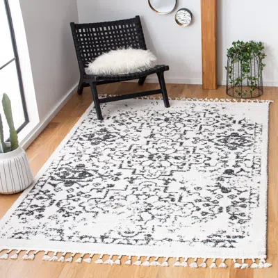 Safavieh Moroccan Tassel Shag Area Rug, Ivory / Black Transitional Style Non-shedding In Gray