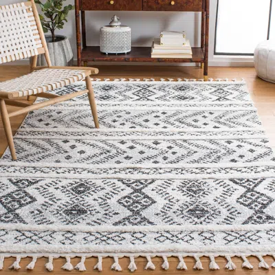 Safavieh Moroccan Tassel Shag Area Rug, Black / Ivory Bohemian Style Non-shedding In Gray