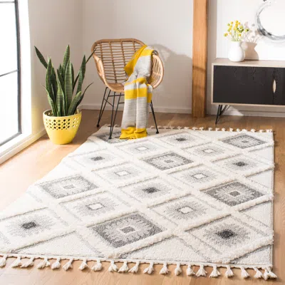 Safavieh Moroccan Tassel Shag Area Rug, Ivory / Brown Southwestern Style Non-shedding In Gray