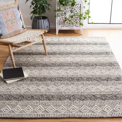 SAFAVIEH NATURA HAND MADE AREA RUG, IVORY / BLACK BOHEMIAN STYLE NON-SHEDDING