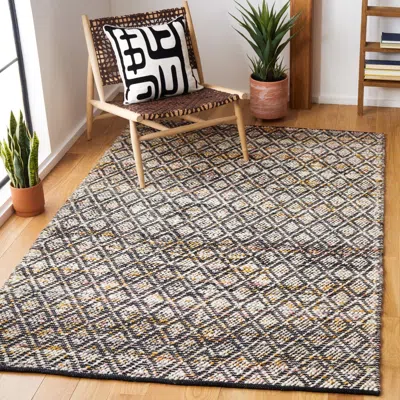 SAFAVIEH NATURA HAND MADE AREA RUG, IVORY / BLACK BOHEMIAN STYLE NON-SHEDDING