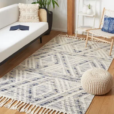SAFAVIEH NATURA HAND MADE AREA RUG, IVORY / BLUE BOHEMIAN STYLE NON-SHEDDING