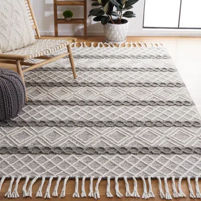 Safavieh Natura Hand Made Area Rug, Ivory / Charcoal Bohemian Style Non-shedding In Gray