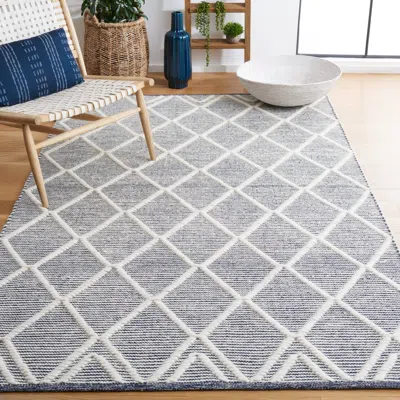 Safavieh Natura Hand Made Area Rug, Navy / Ivory Contemporary Style Non-shedding In Gray