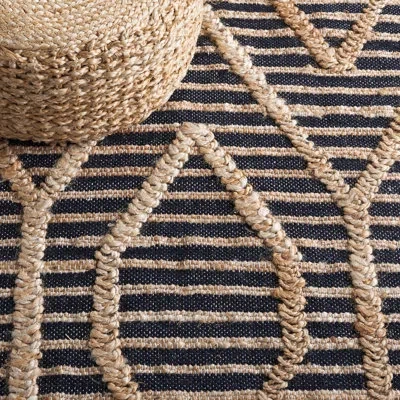 Safavieh Natural Fiber Flat Weave Jute And Cotton Geometric Rug In Black,natural